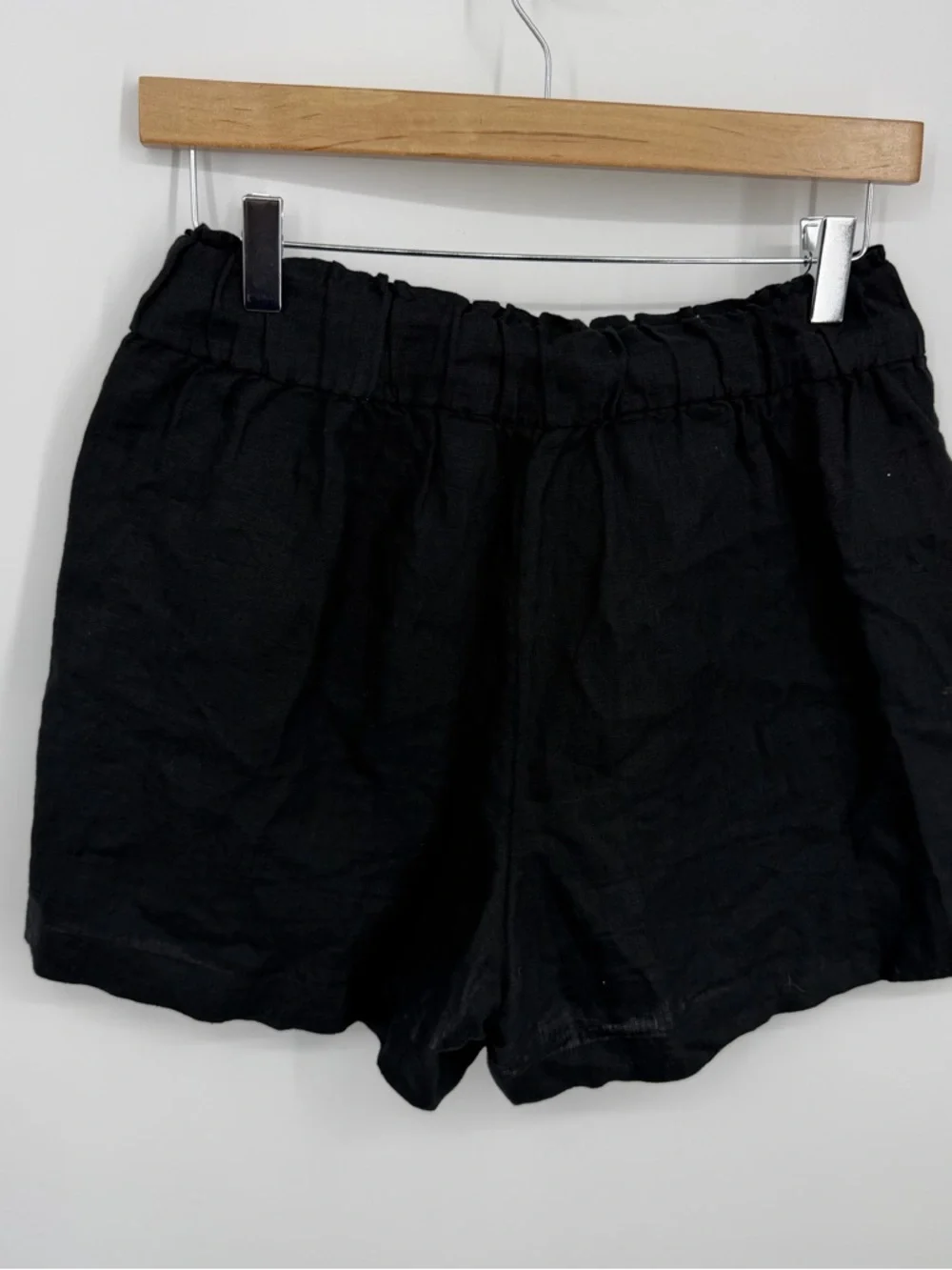 J CREW‎ sz XS Pull-On Black Linen Shorts BH823 Elastic Waist Pockets Preppy